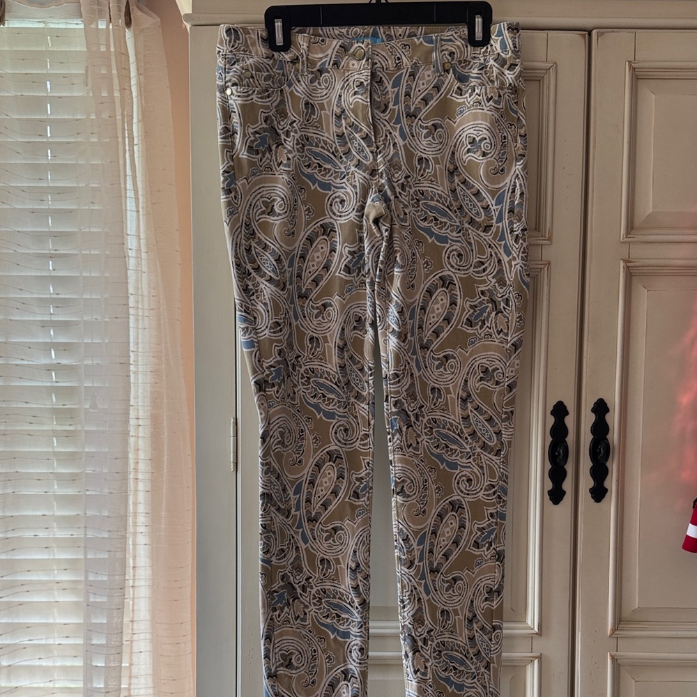J. McLaughlin Paisley Straight Leg Jeans - Cream and Blue